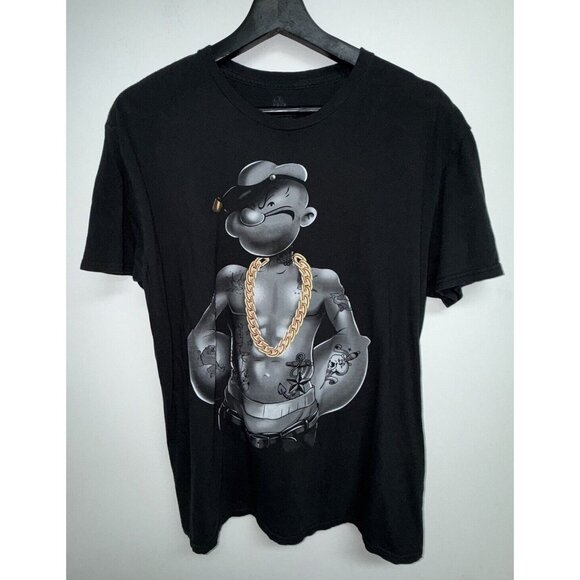 Popeye The Sailor Man Shirt Adult Large Black Graphic Gangster Hip Hop Tee Mens - Picture 1 of 4